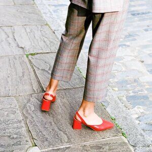 Whistles x By Far Redchurch Slingback — Red Leather Block Heel Slingback